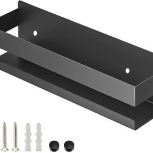 Floating Stainless Steel Shelves with Baking Paint Technique Rust Protection, Nail-Free Wall Mounted Spice Rack for Kitchen,Storage Organizer Shelves,Set of 1 Black