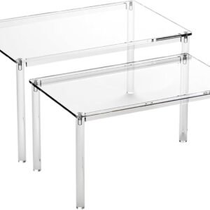 2-Pack Acrylic Cabinet & Countertop Storage Rack, Heavy-Duty Kitchen Shelf Organizer with Anti-Slip Glue & Thick Brackets, Transparent Spice Bottle Holder, Stackable Clear Shelves 2pcs