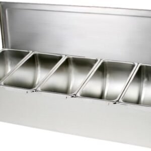 5 Compartment Stainless Steel Condiment Bar (Open Bottom)- Condiment Dispenser Serving Container Garnish Tray Bar Caddy Condiment Server Caddy Garnish Holder for Home Work Restaurant