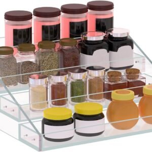 Widen Tiered Spice Rack, Seasoning Organizer, Clear Acrylic Vertical Shelves Can Organizer for Countertop, Cabinet, Pantry, Kitchen Organization and Storage - 4 Tier