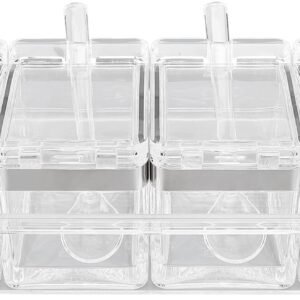 4 Cell Clear Seasoning Rack, 10.0x3.3x3.1 In Acrylic Condiment Jars Storage Container Seasoning Box With Cover Spoon For Kitchen