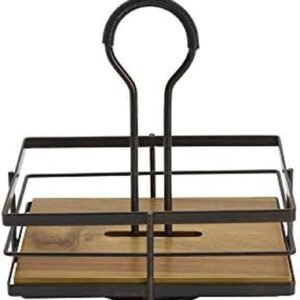 Acacia Wood Rotating Condiment Caddy, 8.75 Inch, Black,
