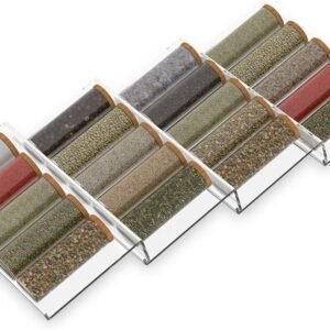 Expandable Acrylic Spice Drawer Organizer – 4-Tier Clear Seasoning Rack Insert for Kitchen Drawers, Adjustable from 9" to 18", Fits Most Spice Jars (Jars Not Included) 4-Pack