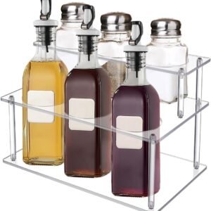 Acrylic Coffee Syrup Organizer Rack 6 Bottle 2-Tier Coffee Syrup Rack Clear Bottle Holder Stand Kitchen Countertop Pantry Fridge Storage Organizer for Condiments Wine Soda Beer