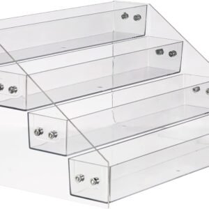 Acrylic Spice Rack, Tiered Spice Rack Shelf Seasoning Organizer for Countertop, Cabinet, Pantry, Kitchen Storage - 4 Tier