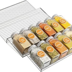 4 Pack Adjustable In Drawer Spice Organizer - Expandable From 11'' to 22'' - Acrylic Drawer Seasoning Organizer,Clear Spice Organization Tray for Cabinet Drawers Condiment,Nail Polish and Jar