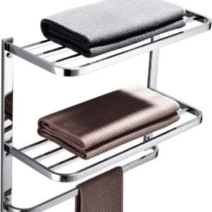 Three-Tier Bathroom Shelf with Towel Bar (22.5 inches, Stainless Steel) – Wall-Mounted Multifunctional
