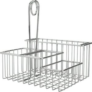 Chrome Four Compartment Condiment Caddy Metal Specialty Servingware Collection, 8" x 7" x 9" Tall, Chrome