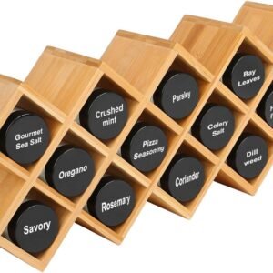Bamboo Spice Rack Organizer 4-Tier Countertop Organiser, Criss-Cross Kitchen cabinet Free-Standing Countertop Storage shelf Fit for Spice Jar, Can, Bottle (Jars Not Include)