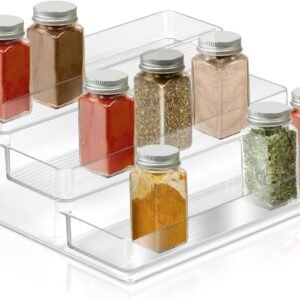 Spice Organization For Cabinet 3 Tier - Plastic Spice Shelf Seasoning Organizer for Pantry - Medicine Cabinet Organizer, Bathroom Counter Makeup organization - 10" x 4" x 9"