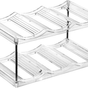 Plastic Stackable Bottle Storage Holder Rack,Free-Standing Water Bottle/Wine and Drink Organizer Shelf for Kitchen Cabinet,Fridge,Countertop,Pantry,Freezer,2 TiersX3 Bottles,Clear