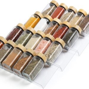 Spice Drawer Organizer 4 Tier, Acrylic Seasoning Organizer Rack, Clear Spice Rack Tray, Kitchen Seasoning Jars Drawers Insert (Jars Not Included/Expandable From 9" to 18")