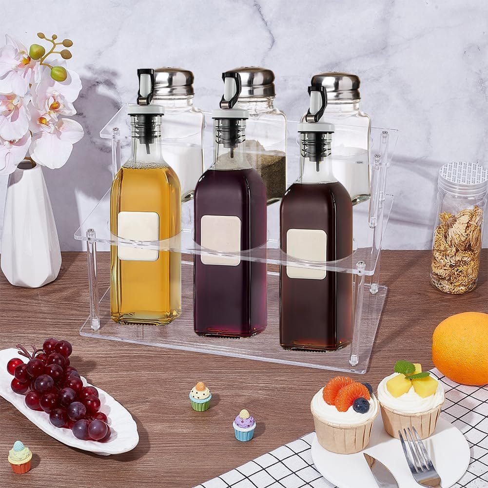 Acrylic Coffee Syrup Organizer Rack 6 Bottle 2-Tier Coffee Syrup Rack Clear Bottle Holder Stand Kitchen Countertop Pantry Fridge Storage Organizer for Condiments Wine Soda Beer - Image 2