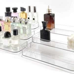 Perfume Organizer - 2 Pack Three-Tiered Shelf - Perfume Lotion Skincare Stand, Spice Vitamins Medicine Bottles Holder,Sturdy Clear Rack for Kitchen Bathroom Countertop Cabinet Storage