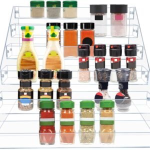 Tiered Spice Rack, Seasoning Organizer, Clear Acrylic Vertical Shelves Can Organizer for Countertop, Cabinet, Pantry, Kitchen Organization and Storage - 6 Tier