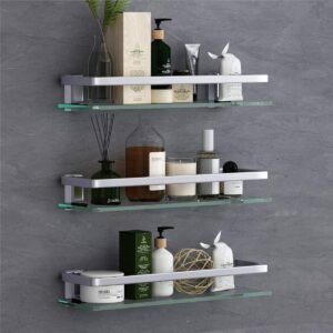 Bathroom storage rack with hooks, wall-mounted storage rack, multi-functional bathroom shelf.