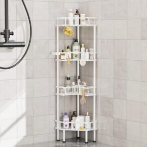 Minimalist bathroom storage rack, white vanity organizer, versatile style.