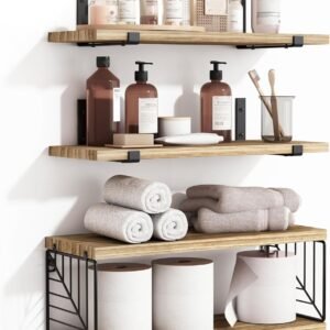 Wall-mounted bathroom shelf, a storage solution for small bathrooms.