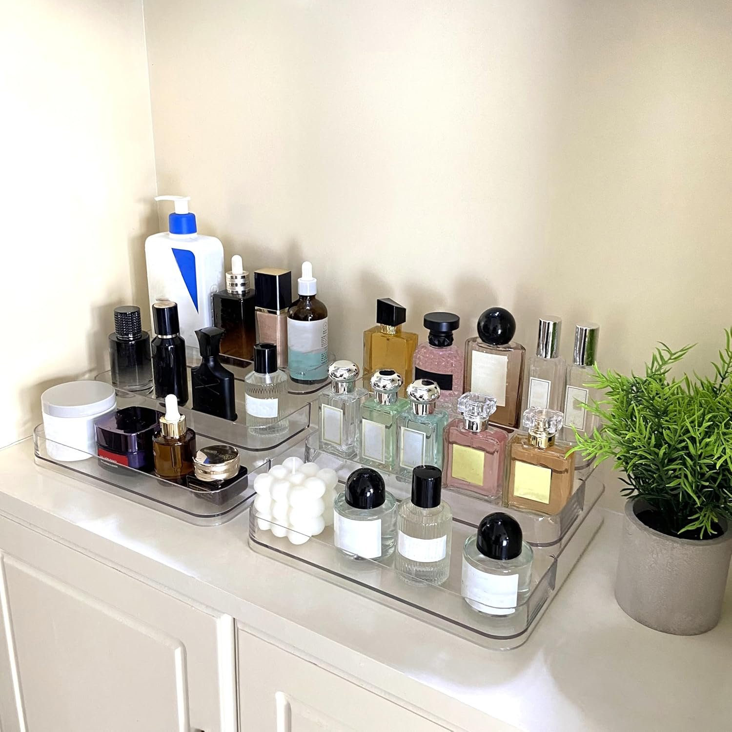 Perfume Organizer - 2 Pack Three-Tiered Shelf - Perfume Lotion Skincare Stand, Spice Vitamins Medicine Bottles Holder,Sturdy Clear Rack for Kitchen Bathroom Countertop Cabinet Storage - Image 2